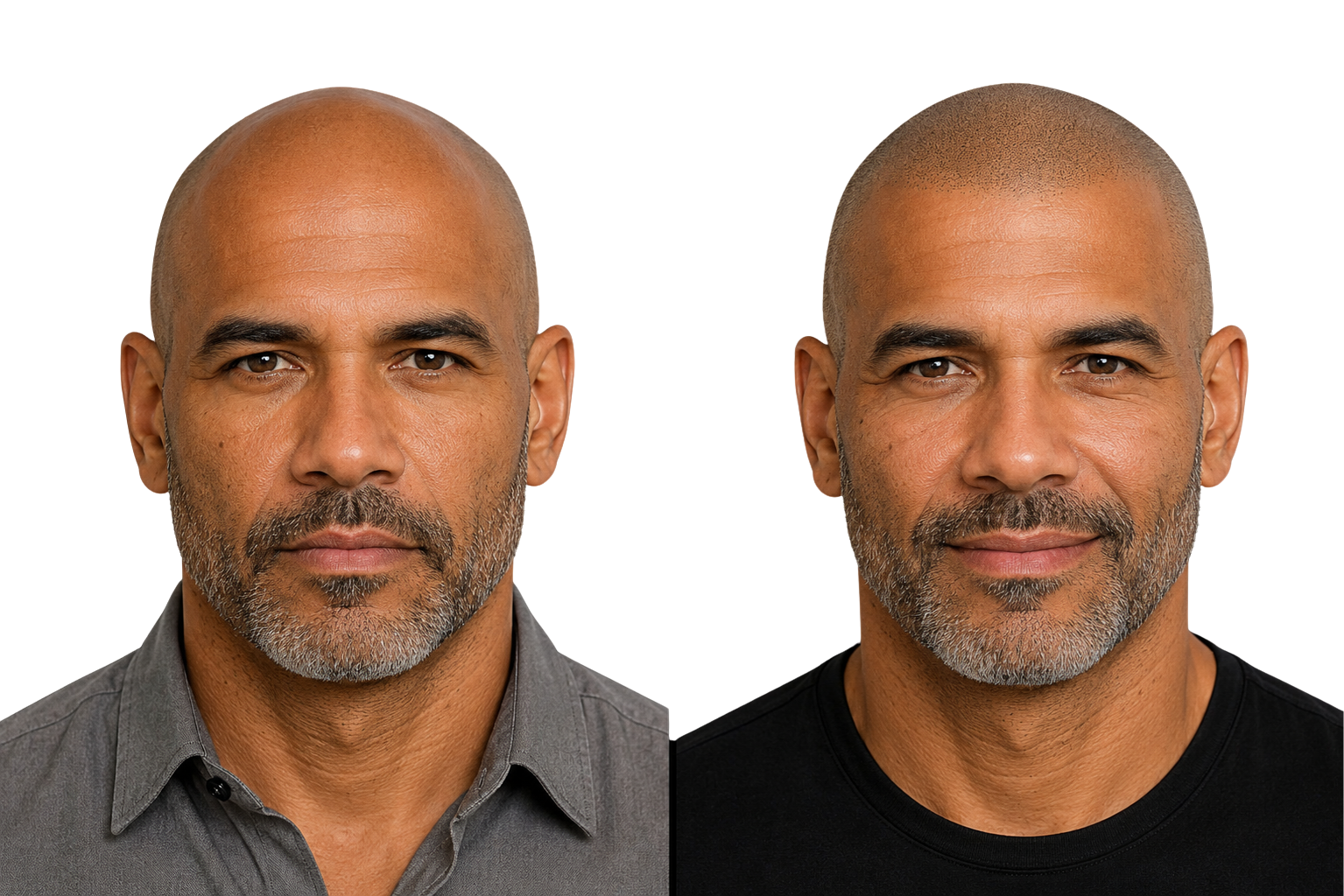 Before and after scalp micropigmentation on a male client