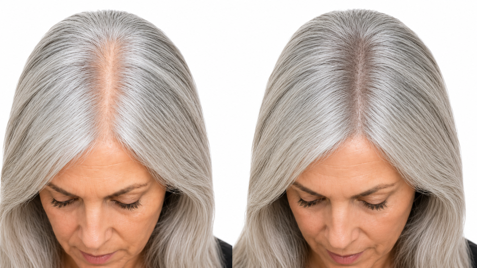 Before and after density work on grey hair